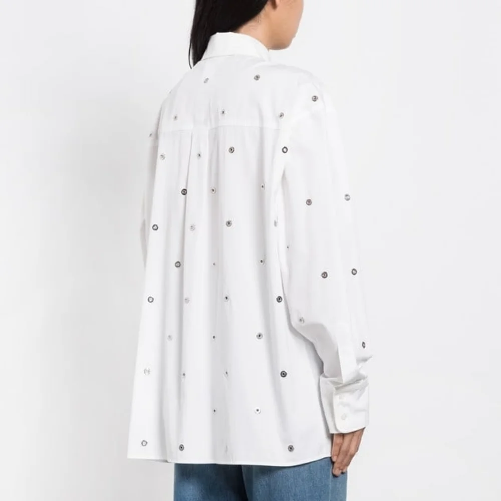 SPORTMAX | Elio eyelet-embellished cotton-poplin shirt In White - Picture 3 of 12